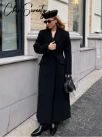 Elegant Women's Woolen Coat Black Single-Button Stand Collar Slim Lady Long Coats 2025 Autumn Winter Chic Female Streetwear New 2