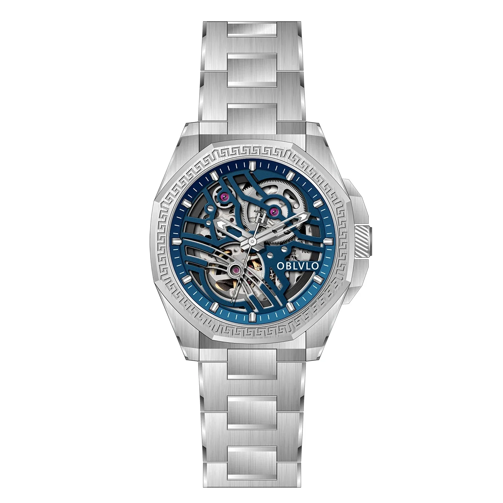 

Автоматические Мужские часы OBLVLO, роскошные механические наручные часы 42 мм, светящиеся, водонепроницаемость 50 м, стальной ремешок с сапфиролом, циферблат для влюбленных