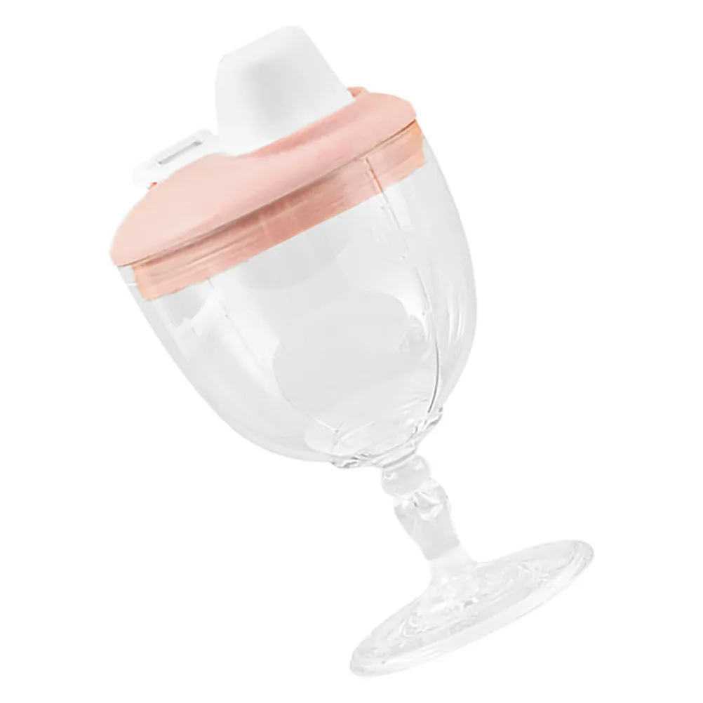 우유병 흘림 방지 플라스틱 고블릿 높이 발이 있는 디자인 150ml 훈련 컵 주스 음료 컵 핑크