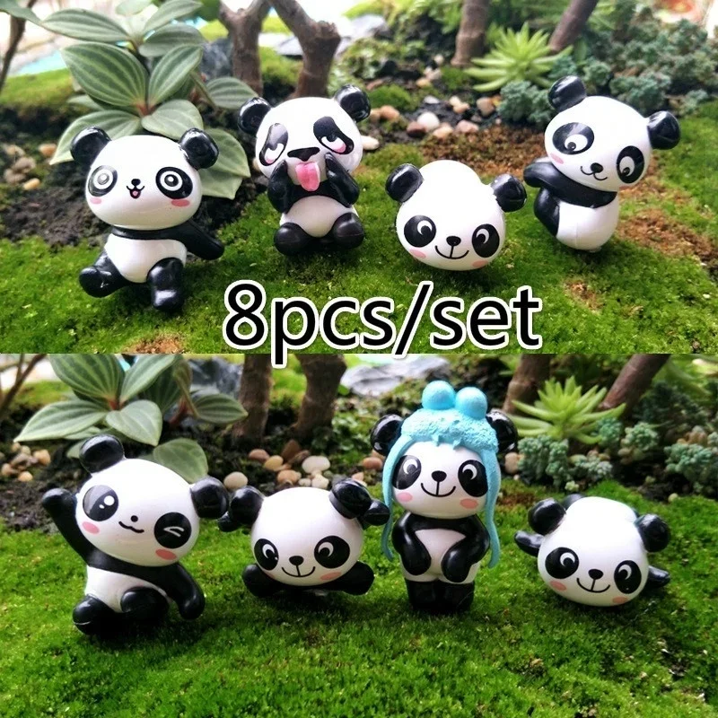 

8 шт./набор, миниатюрные садовые фигурки панды