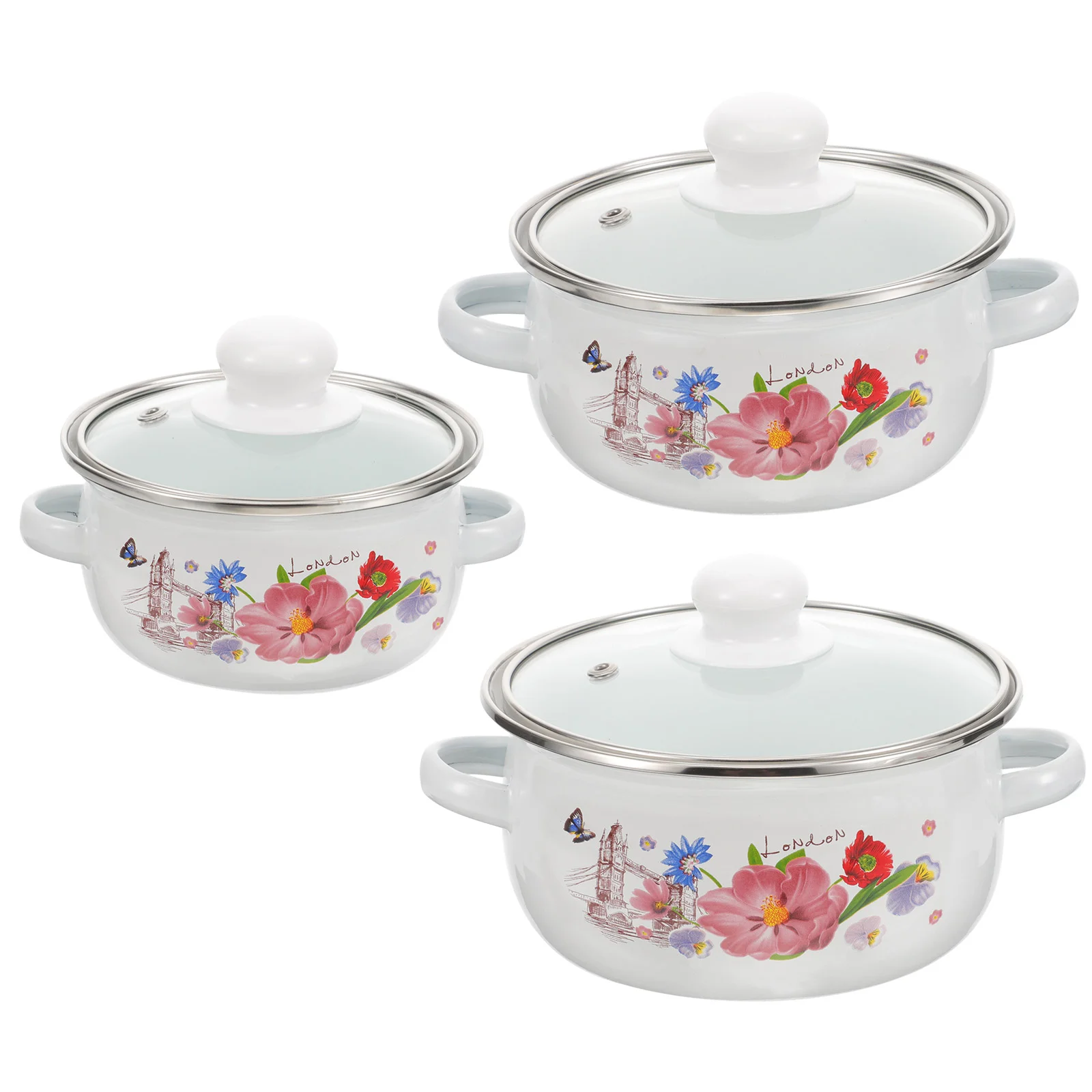 

3Pcs Enamel Stew Pot with Lid Stew Soup Pot Home Cooking Pot Food Cooking Pot Enamel Stockpot Random Pattern