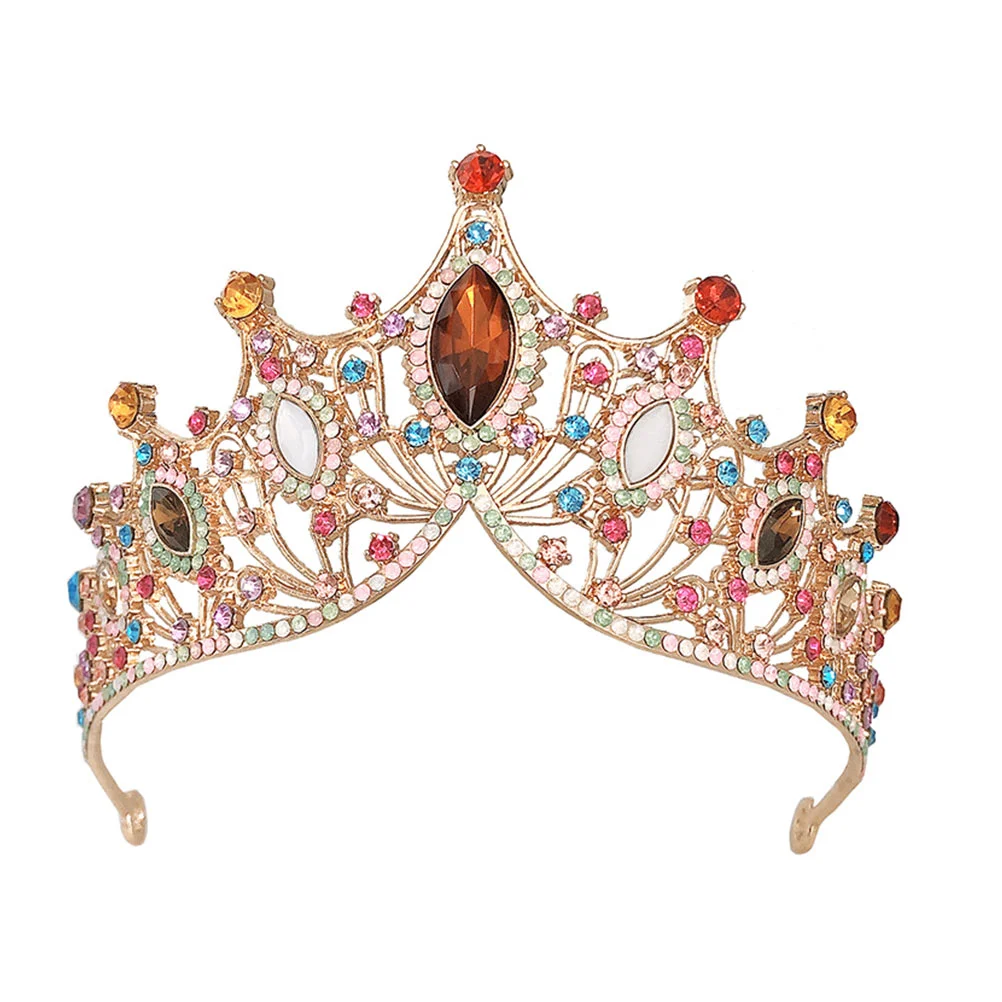 

Colored Diamond Crown Girls Headband Creative Shiny Princess Tiara Headdress Zinc Alloy Wedding Miss Exquisite Baroque Style