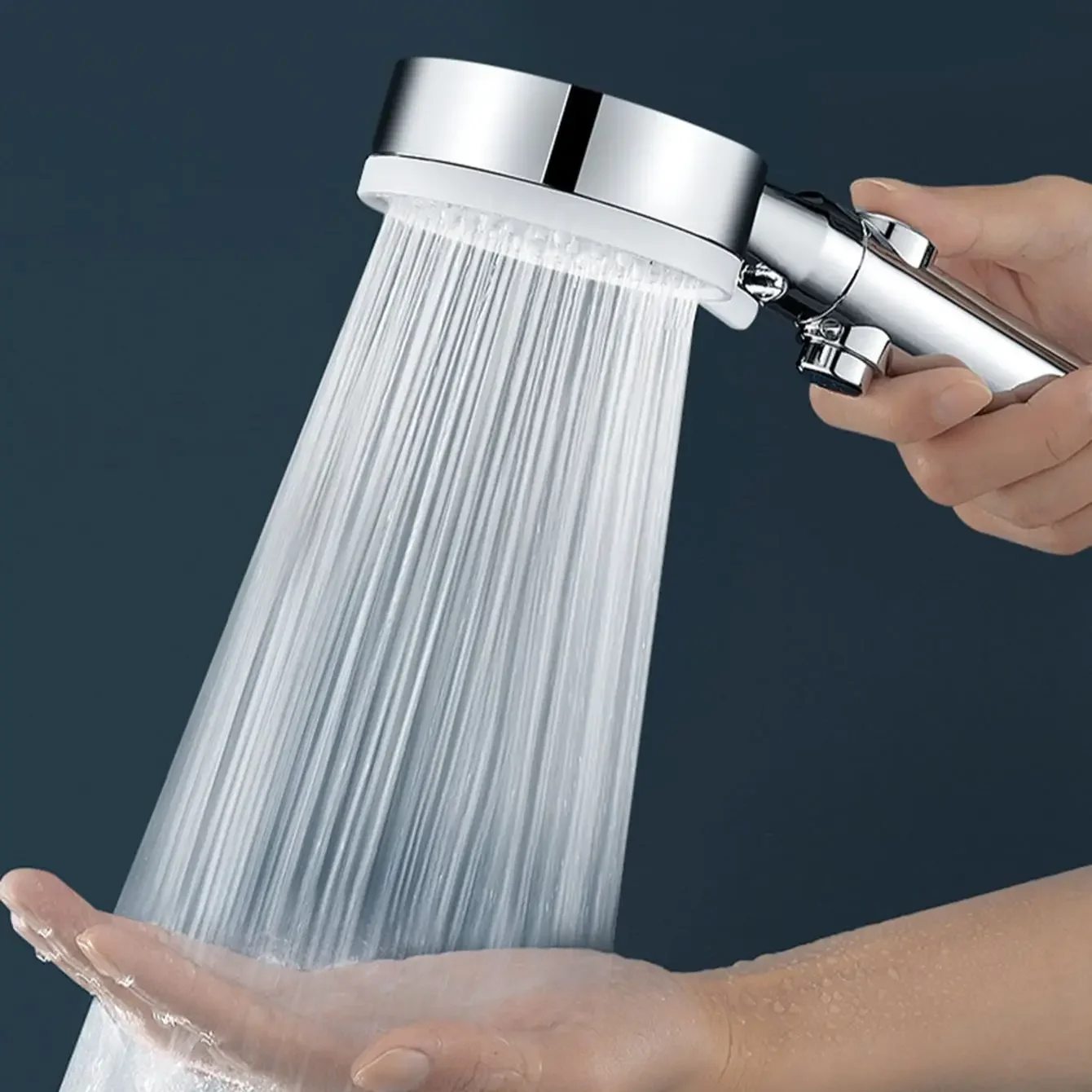 1pc Universal Shower Head - Adjustable Five speed boost  Water Saving,  Silvery Finish, Bathroom Accessories