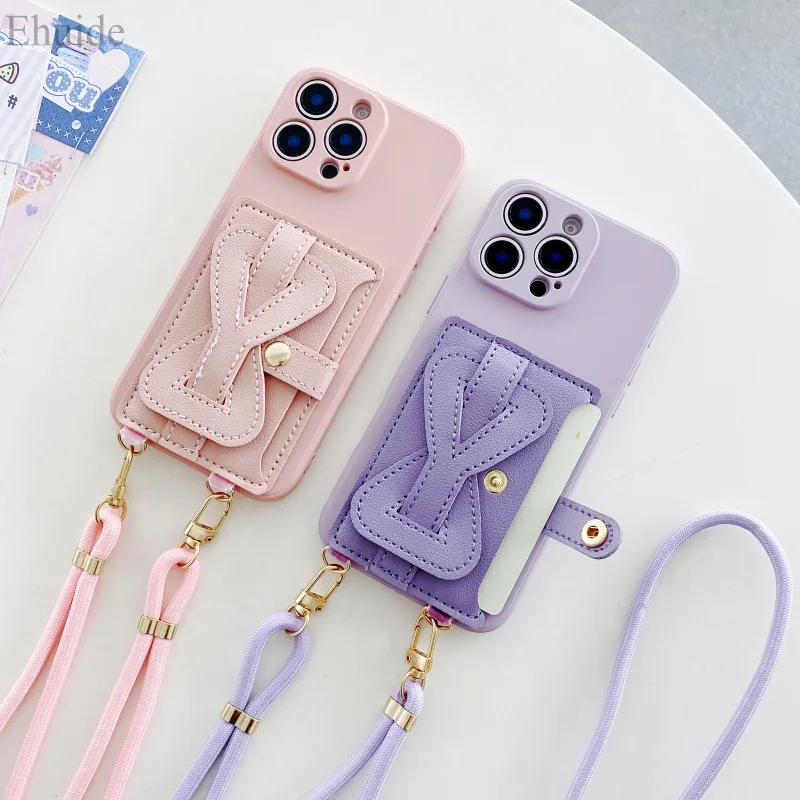 Love Bag Crossbody Lanyard PU Leather Wallet Case with Card Strap