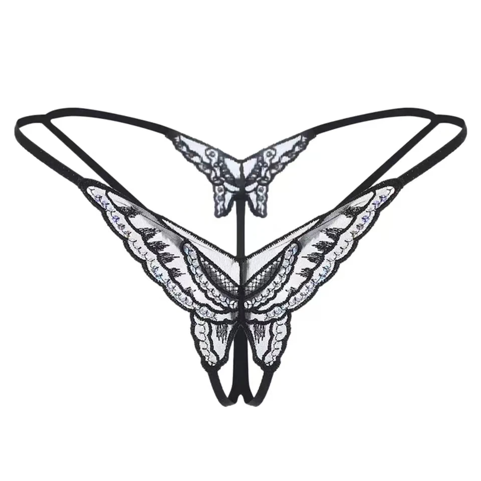 Womens Panties Lace Sequins Embroidery Open Crotch Briefs Thong Transparent T Pants Underwear women lingerie