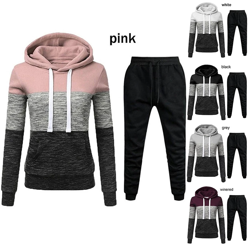 

Womens Tracksuit Hoodies Sweatshirt or Sweatpants or 2 Piece Set Warm Splice High Quality Clothes Casual Jogging Pants Suit