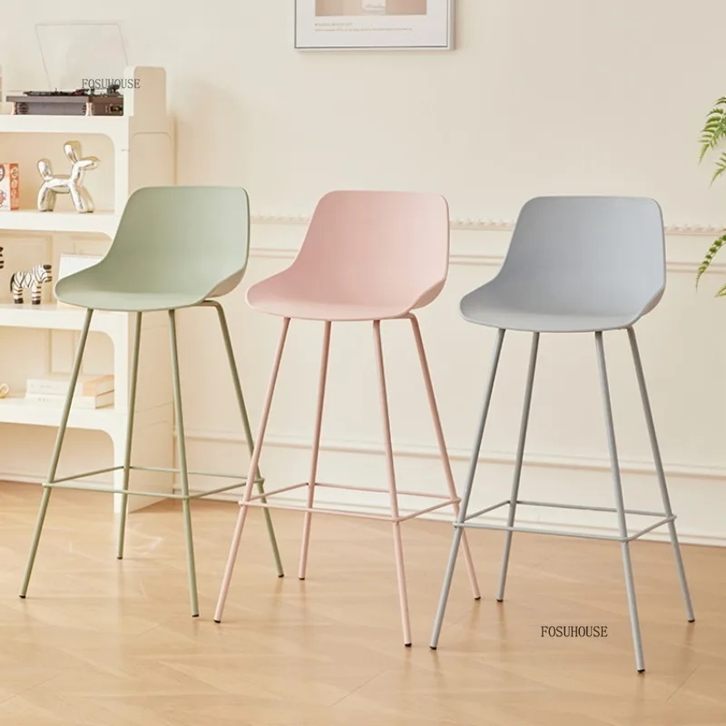 Nordic Bar Stools Kitchen High Dining Chairs Counter Designer Plastic Household Backrest Bar Chair Creative Hotel Stool