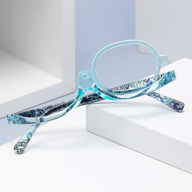 회전 메이크업 돋보기 안경, 플립 다운 렌즈, 다채로운 프레임 + 1.0 4.0 접이식 안경