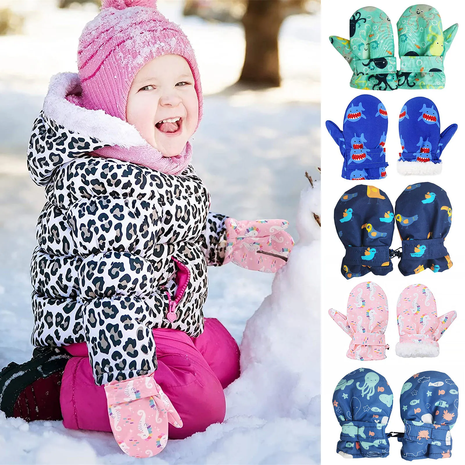 Baby Gloves Newborn No Scratch Soft Toddler Mittens Winter Water-Proof Cartoon
