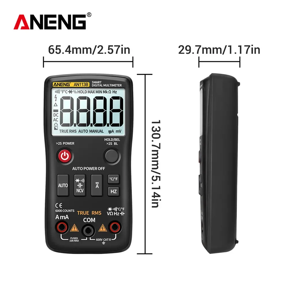 ANENG AN113B Digital Multimeter True RMS with Temperature Tester 6000 Counts Auto-Ranging AC/DC Transistor Voltage Meter digital multimeter
