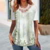 Plus Size Women's Floral Print Lace Patchwork Collar Short-sleeved T-shirt 1