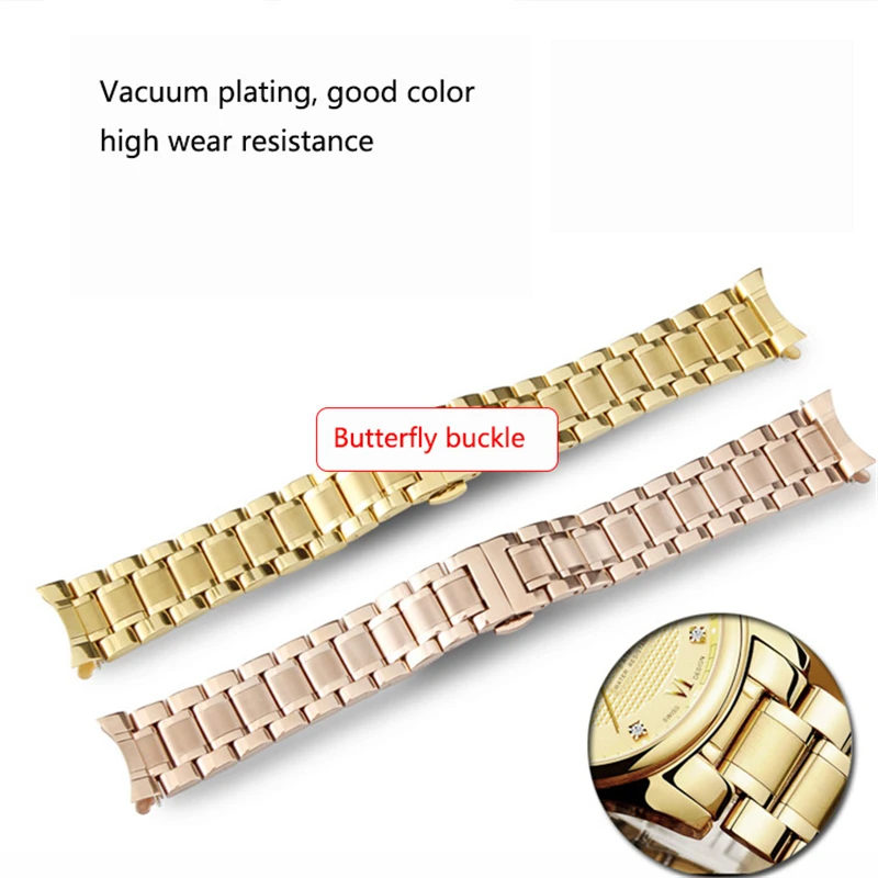 Curved End Stainless Steel Watch Band with Butterfly Buckle - Multiple Size Options Available