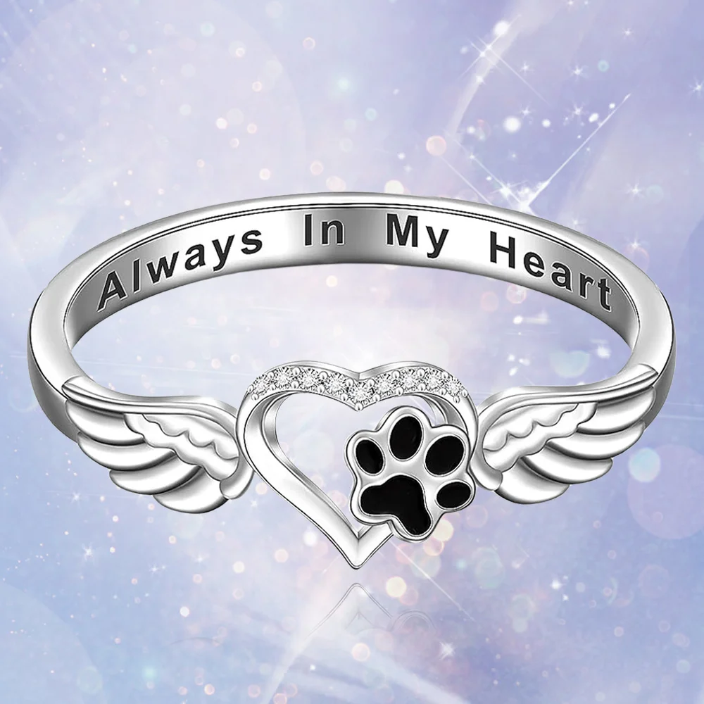 1pc Fashion Footprints Heart Angel Wings Ring for Family on Birthday Anniversary Party Gifts Jewelry Niche Style