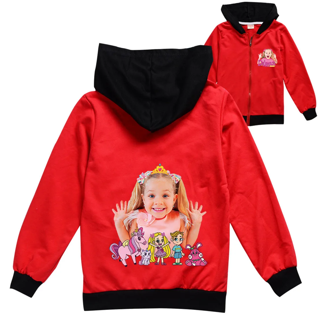 

New Cute The Kids Diana and Roma Show Print Clothes Kids Zipper Hooded Jackets & Coats Toddler Girls Outfits Baby Boys Outerwear