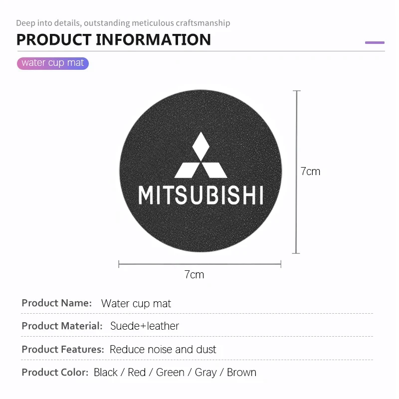 미쓰비시 EK 파제로 익스팬더 이클립스 크로스 ASX L200 엑스포스 아웃랜더용 2개 자동차 컵 매트 가죽 논슬립 코스터