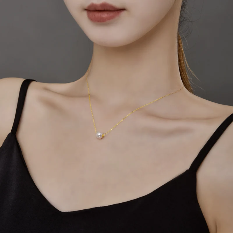 Natural Freshwater Pearl Pendant Necklace 18K Pure Yellow Gold Chain White Pink Purple Round Pearl Women Fine Jewelry X235 pendant necklace