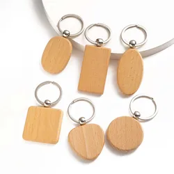 5Pcs Wooden Blanks Keychain Pendants Record Closure Rectangular Rectangle Engraving Keyrings DIY Wood ID Tags Gifts Decoration