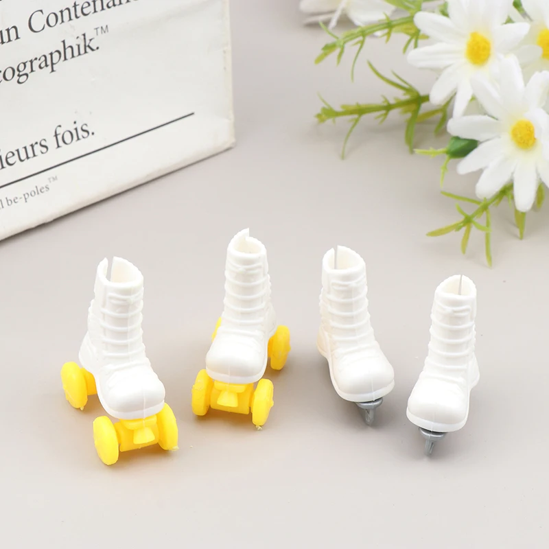 Mini Pink and White Roller Skates for Dolls - Fashionable Short Boots Toy Accessories