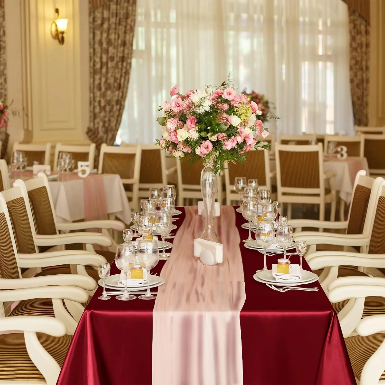 Dark Red Satin Rectangle Tablecloth for Wedding Mariage Party Decoration Baby Shower Christmas Restaurant Banquet Table Cloth 3