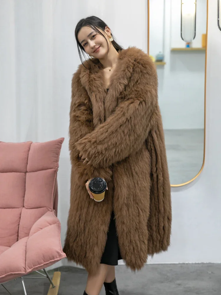2023 Imported Real Fox Fur Coat Female Hooded Long Fur Young Women's Clothes High Street Fashion Classic Warmth Slim Fur Jackets