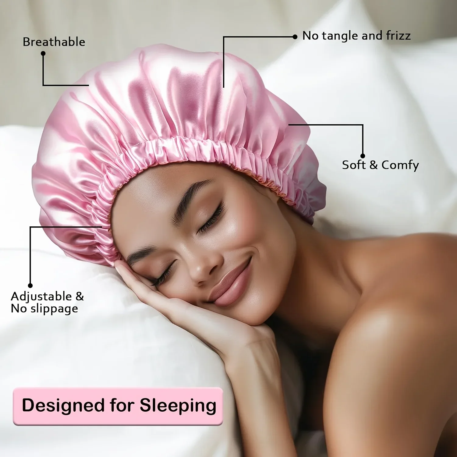 Hair Styling Tool Set Pink Satin Heatless Curling Rods + Shower Cap + Vent Brush for Curling Coloring Hair Care 4-in-1 Kit