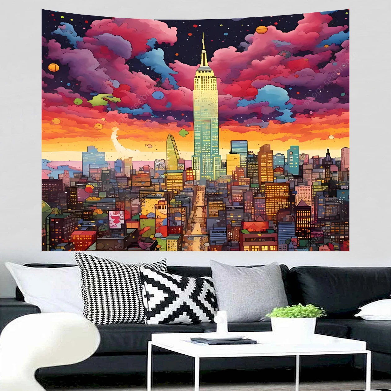 

Fantasy Cloud Colorful City Night Aesthetics Tapestry，Living Room Bedroom Dorm Tapestry Wall Hanging Sofa Blanket Yoga Mat Decor