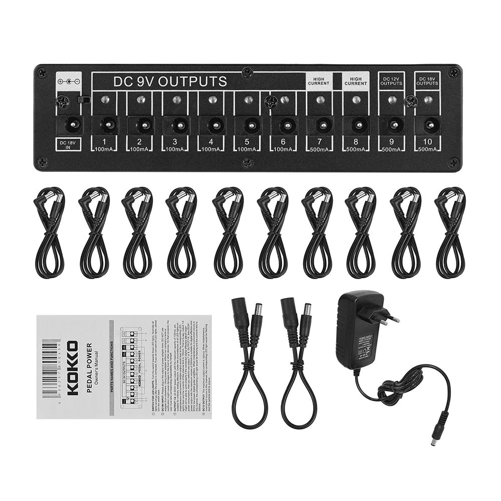 KOKKO Guitar Effect Pedal Power Supply 10-Channel Individually Stabilized Voltage Output Pedal Power Supply Guitar Accessories