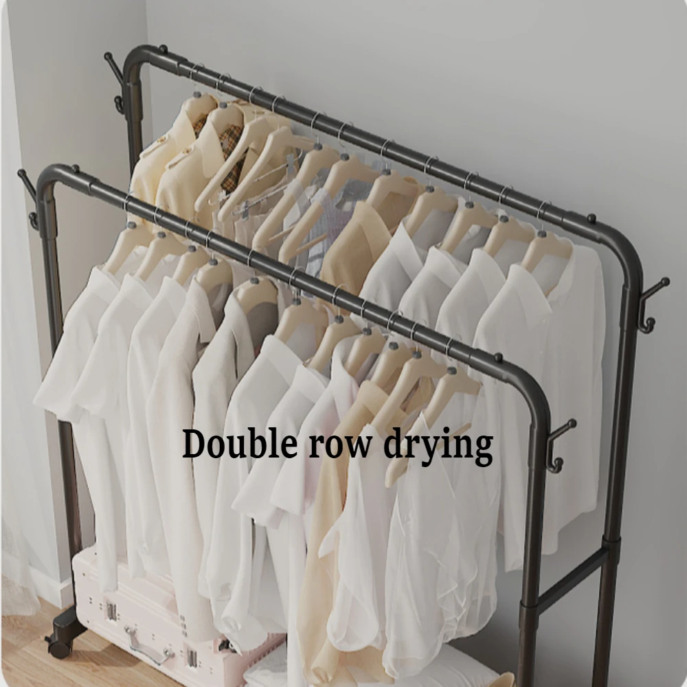Floor Standing Clothes Rack Modern Simplicity Multifunction with Hooks Clothes Hanger Removable Double Row Household Coat Hanger 5