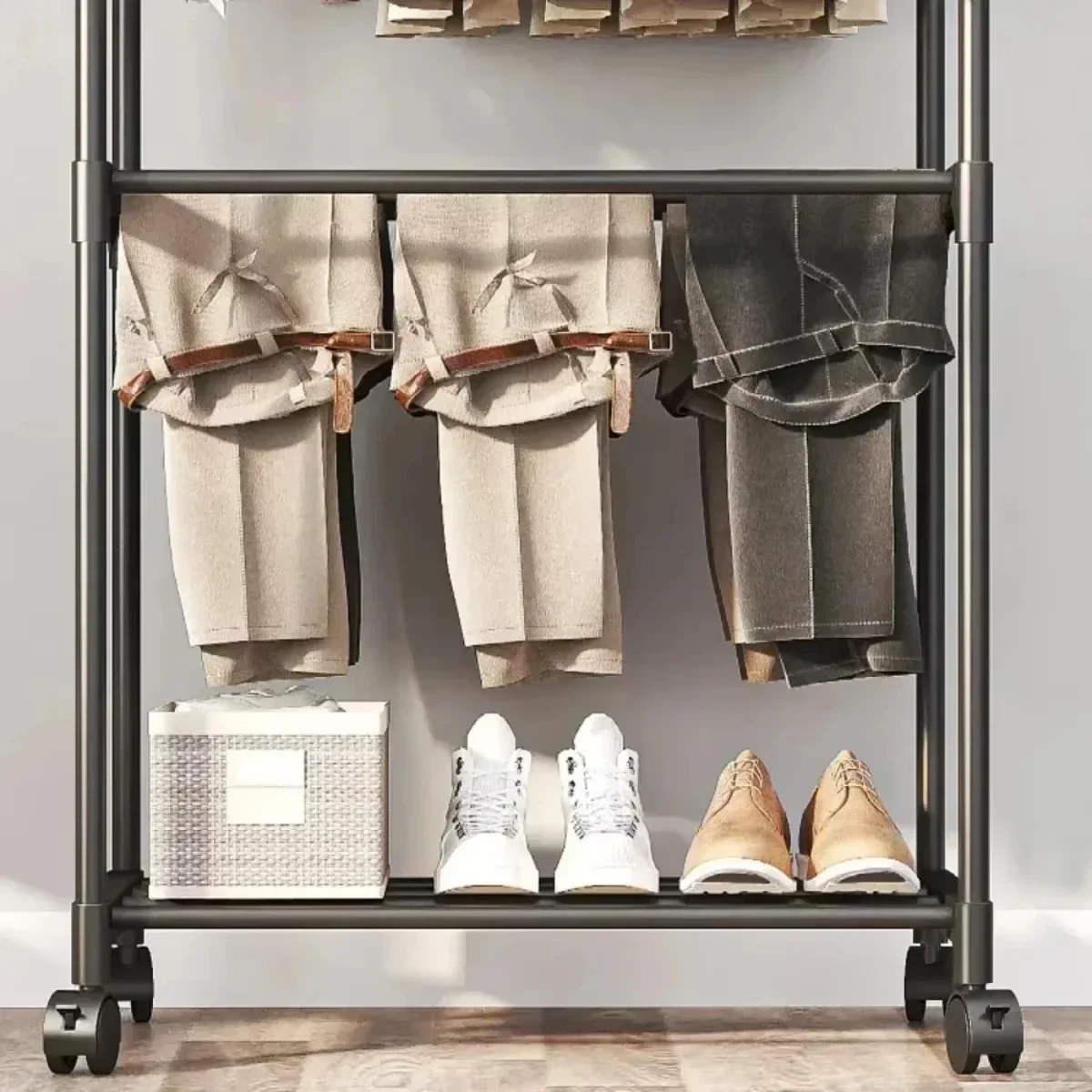 Coat Rack Movable Double Clothes Shelf Simple Rod Clothes Floor-Standing Bedroom Telescopic Floor Hangers Storage,clothes rack