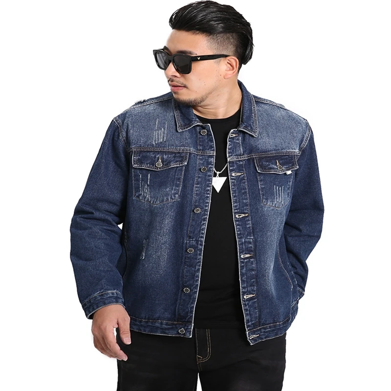 

Spring Mens Plus Size Casual Denim Jacket Cotton 7XL140KG 6XL 5XL 4XL Multi Pocket Lapel Single Breasted Loose Denim Jacket