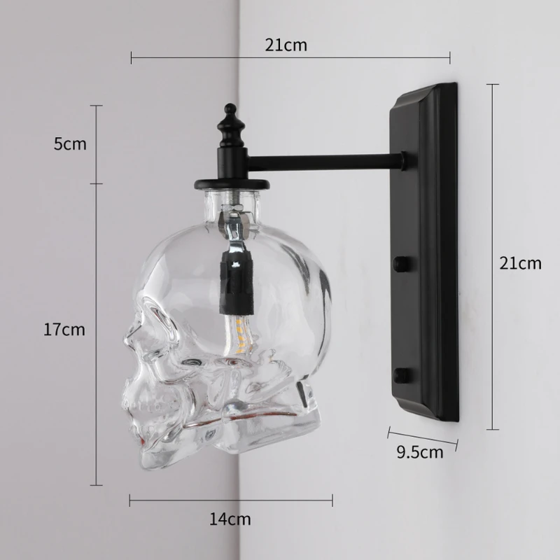 Wall Light Skull Bones Retro Loft Sconces Clear Glass Bottle For Dinning Room Bar Industrial Home Decor