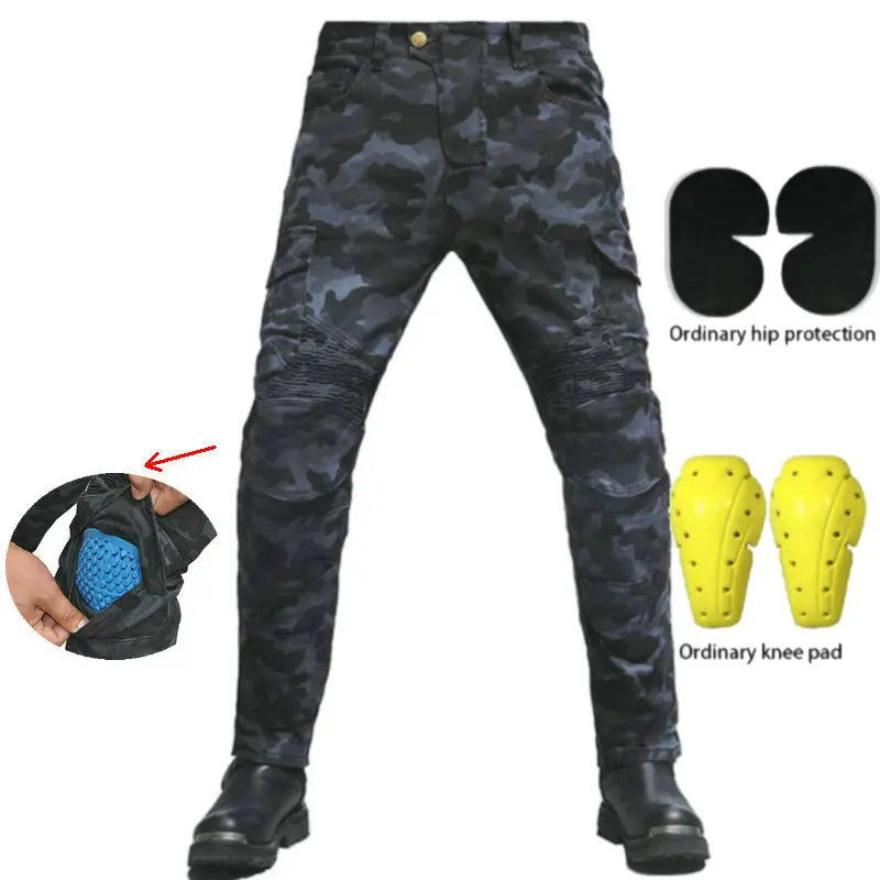 volero calças de equitação da motocicleta reta solta proteção jeans camo cavaleiro azul ciclismo calças casuais com almofadas rebote lento