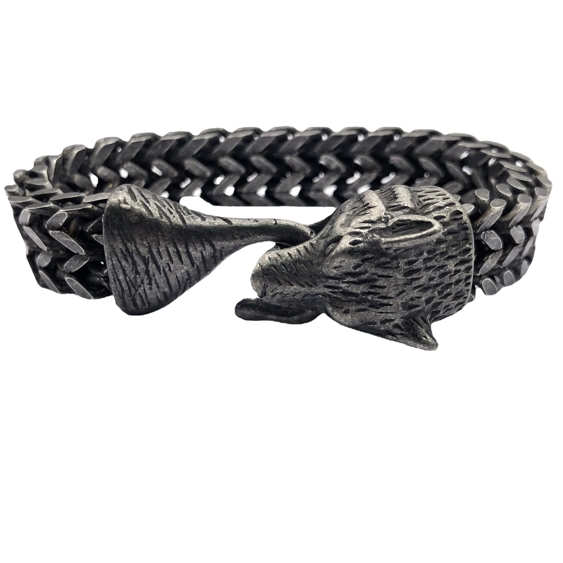 Nordic Viking Myth Stainless Steel Wolf Head Bracelet Hip Hop Punk Chain Bracelet Banquet Jewelry Accessories Gift