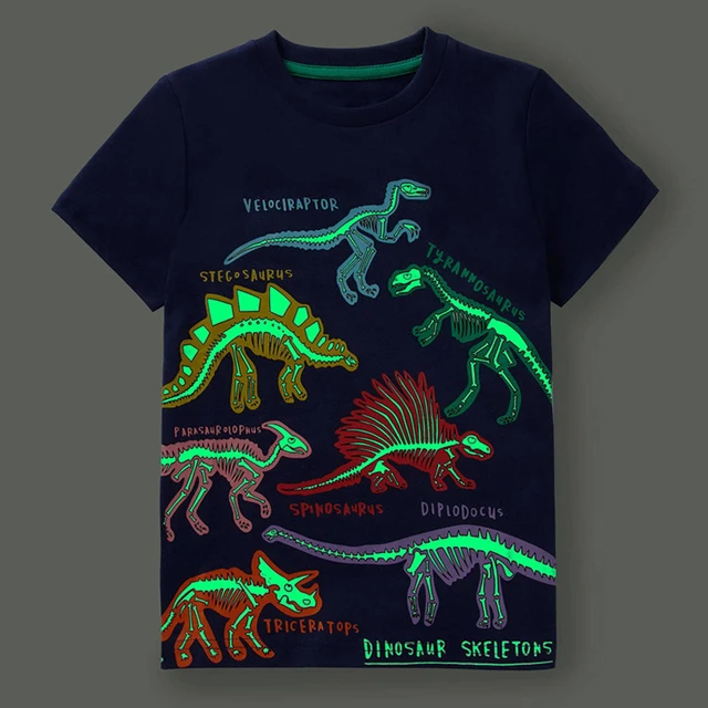 Little maven 2023 New Fashion Boys T-shirt Summer Luminous Dinosaur Animal Cotton Causal Clothes Lovely Tops for Kids 2-7 year