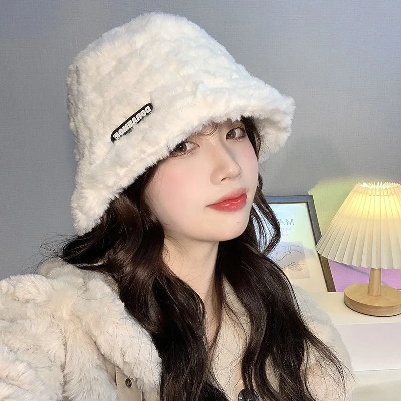 

Fashion Winter Thick Villus Bucket Hat Plush Faux Fur Fisherman Hat Women Girls Soft Warm Thick Basin Hats Protection Street Cap