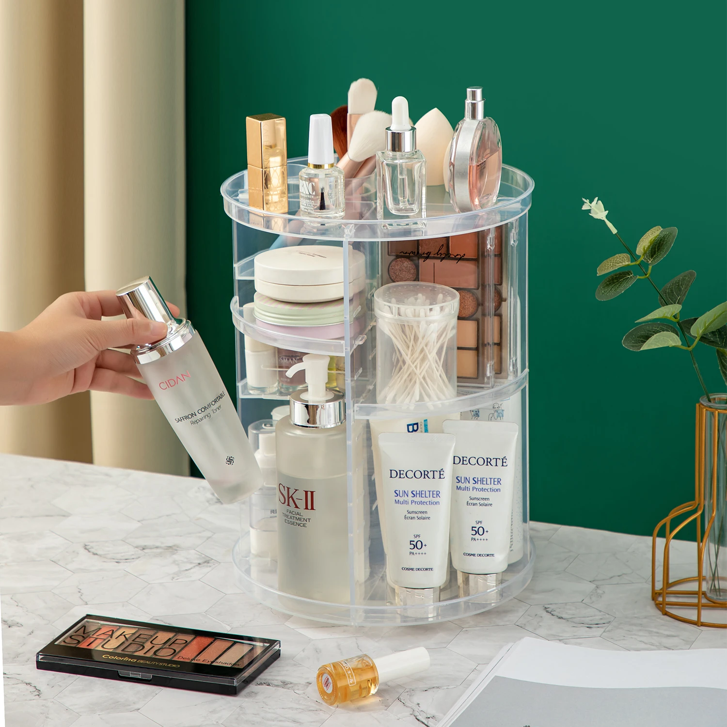 Organizador de maquillaje con rotación de 360 °, 8 capas ajustable de  soporte giratorio, vitrina transparente para cosméticos, brocha, Perfume