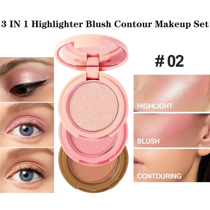 Blendable Trio Contour Highlight Blush Makeup Palette Cream Bronzer Powder Blusher Highlighter