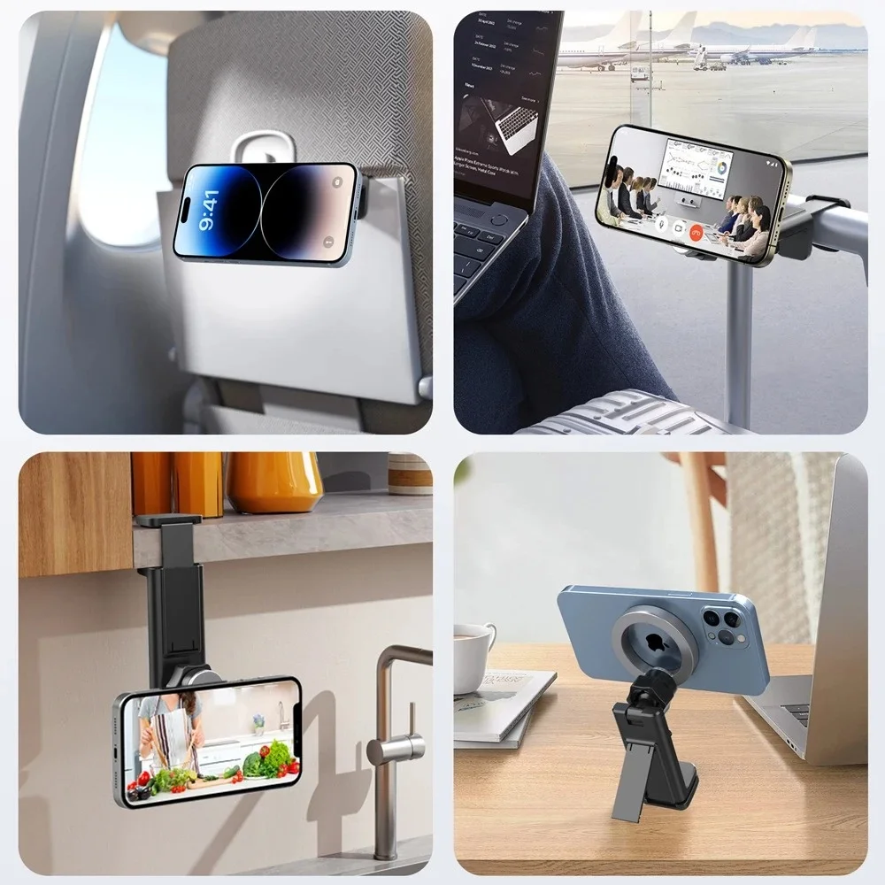 Universal Magnetic Phone Holder Strong Magnet Foldable Phone Mount Flight Seat for iPhone 15 14 13 Xiaomi 15 Travel Phone Stand