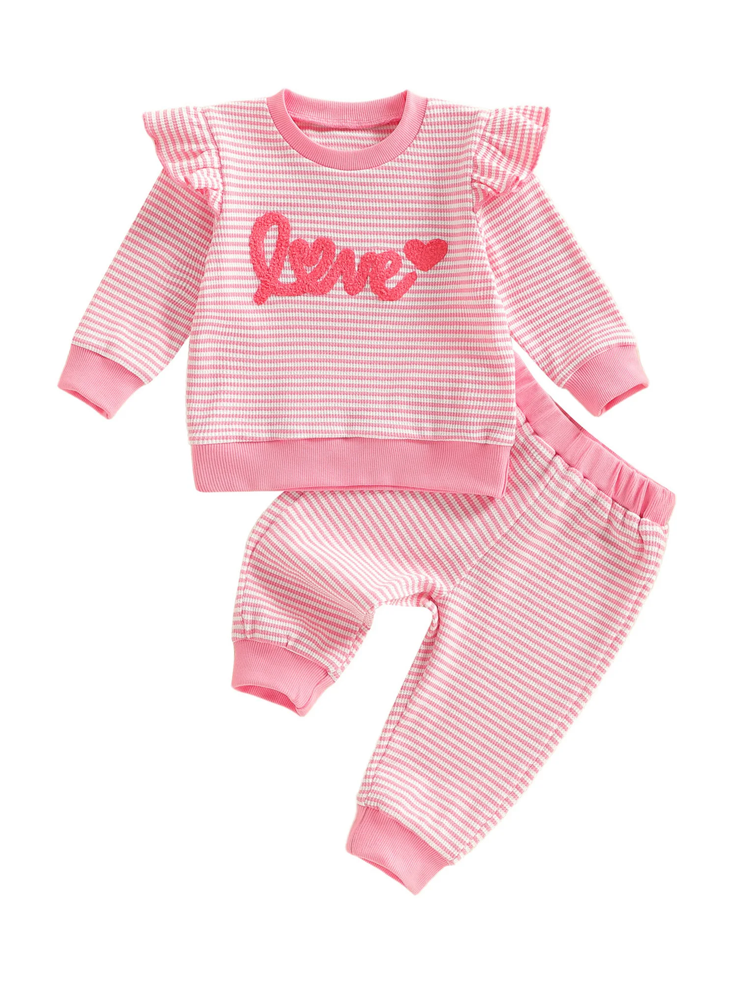 Valentine s Day Toddler 2 Piece Set with Heart Print Long Sleeve Top and Elastic Waist Pants - Adorable Outfit for Your Little