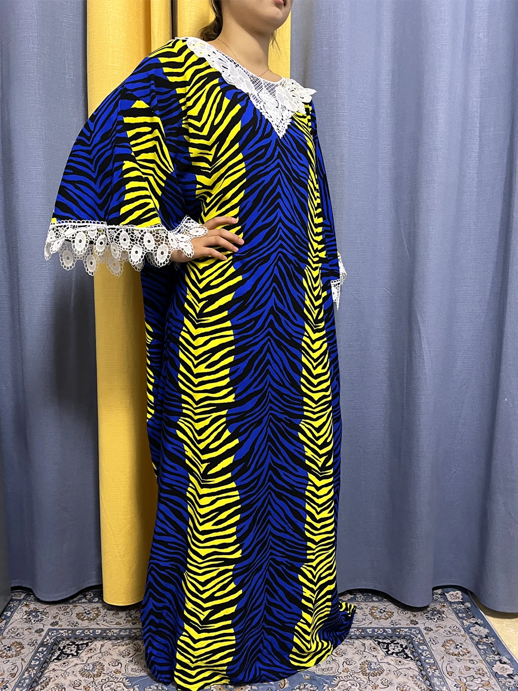 Abayas For Women Appliques Stripe Printing Cotton Robe Muslim Fashion African Woman Dresses Turkey Islam Clothing With Headscarf