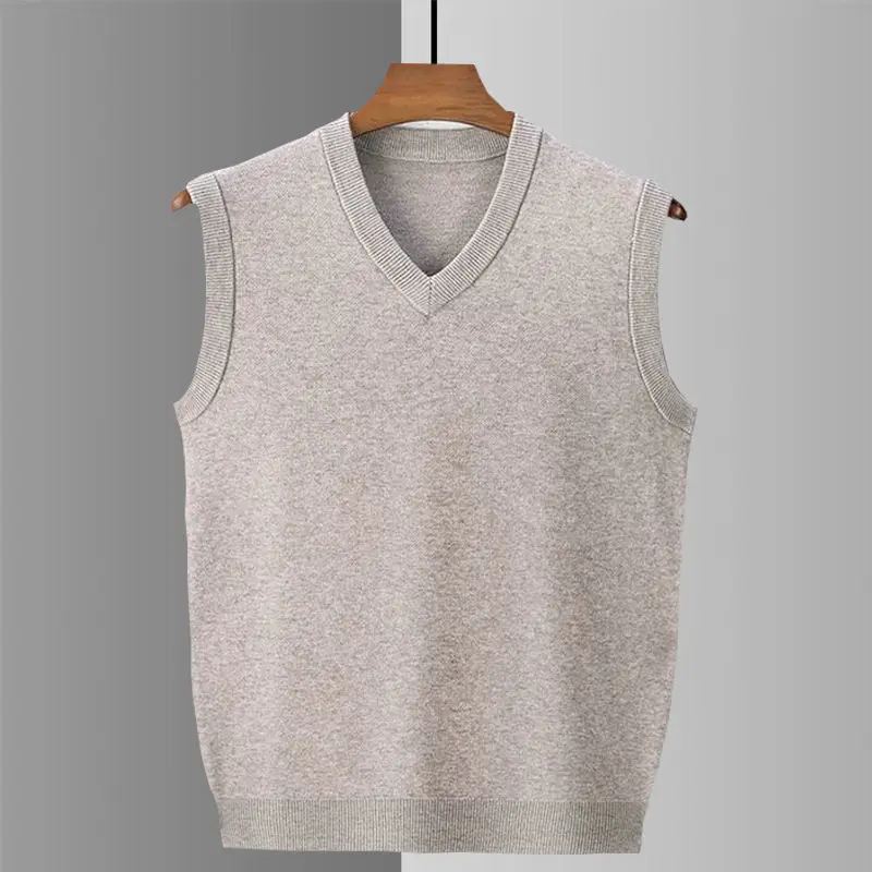 Smart Casual Autumn Men Sweaters Vest V-Neck Solid Simplicity Trend All-match Loose Thicken Sleeveless Pullovers Knitd Coat Tops 5