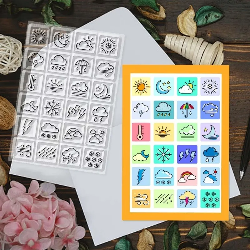 Clear Stamps Clear Rubber Stamps 1Sheet Weather Clear Stamps Transparent Silicone Stamp Mini Weather Silicone Seals Stamp for Calendar Planner Decoration and DIY