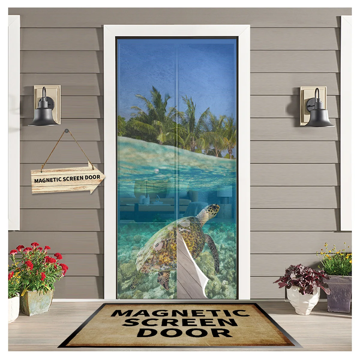 

Summer Sea Turtle Palm Tree New Bedroom Door Curtain Magnetic Mosquito Screen Kitchen Door Voile Fabric Mosquito Net
