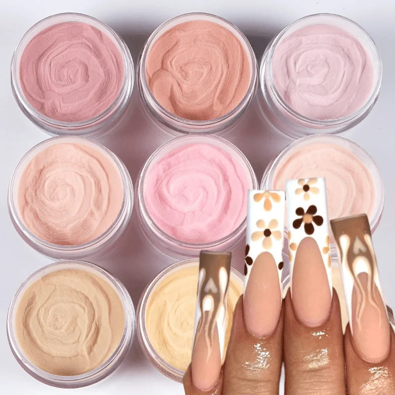 9 Box/Set Nude Acrylic Powder Nail Tips Extension Gray Brown Crystal