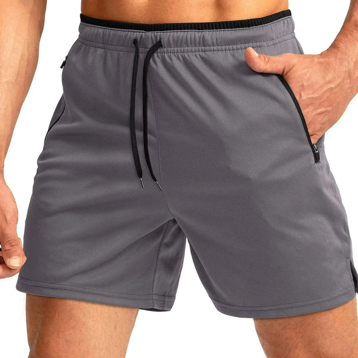 Men's Running Shorts with Zipper Pocket Quick Dry Gym Exercise 5 Inch Men's Shorts Cross-Border Sports Fitness Clothing