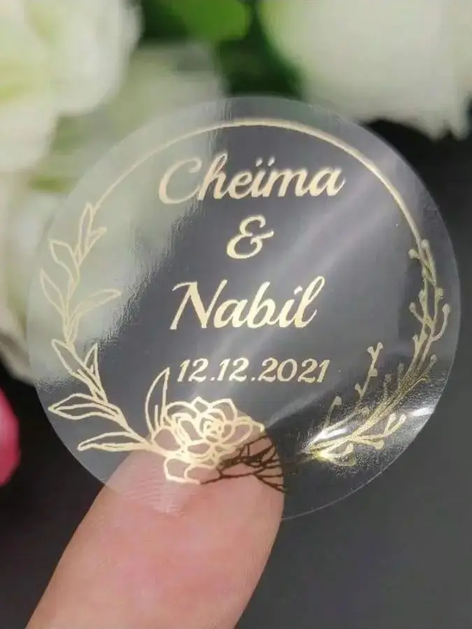 50 Stück personalisierte individuelle Goldfolien-Aufkleber, Hochzeit, besondere runde Aufkleber, Brautgeschenk, Party, Bodas y Eventos Decoración – Detail 1