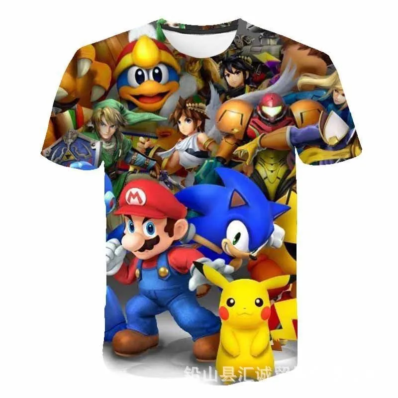 New Mario Short-sleeved 3D Printed Parent-child T-shirt Anime Cartoon Short-sleeved Round Neck Summer Children's Clothing 2
