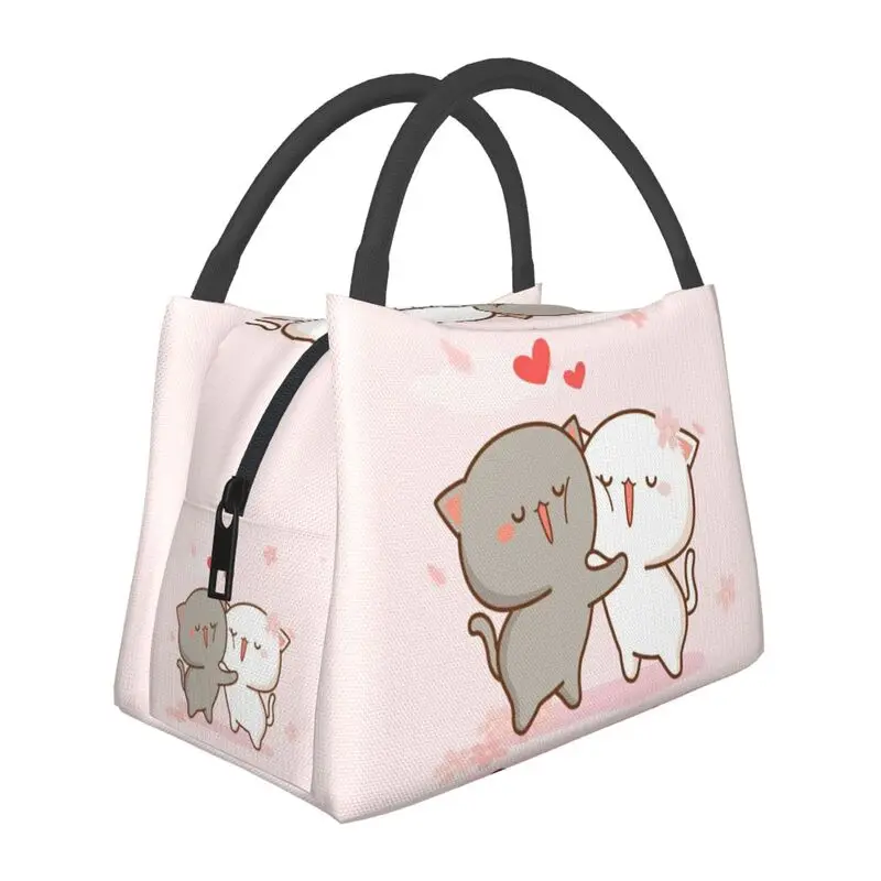 

Cute Mochi Peach And Goma Cat Thermal Insulated Lunch Bags Women Resuable Lunch Tote for Outdoor Picnic Storage Meal Food Box