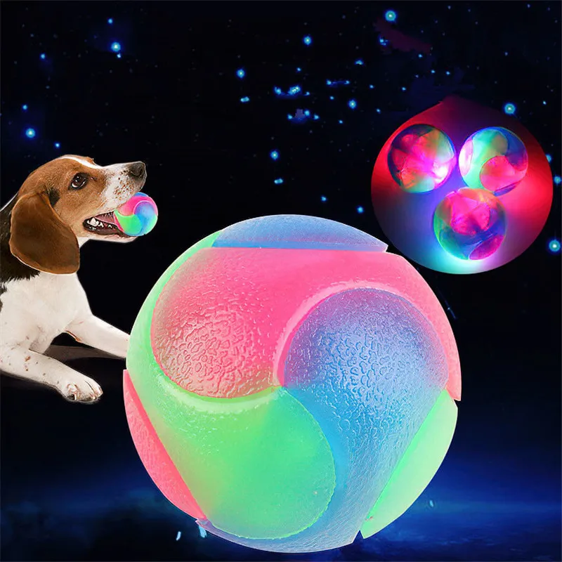 

Bounce-Activated Glowing Ball Dog Toy LED Dog Balls Flashing Elastic Ball Molar Ball Pet Color Light Ball Interactive Toys For