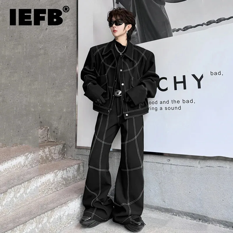 

IEFB Men's Set 2024 Spring Large Pocket Design Lapel Jacket Casual Pants Line Decoration Single Breasted Fashion Tide 9C5060